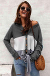 Color Block Waffle Knit V-Neck Top Blouses - Tophatter Daily Deals