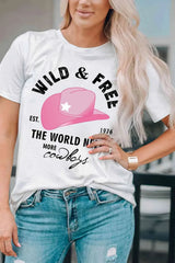Slogan Graphic Cuffed Tee Round Neck Tee Shirt Women's T-Shirts - Tophatter Daily Deals