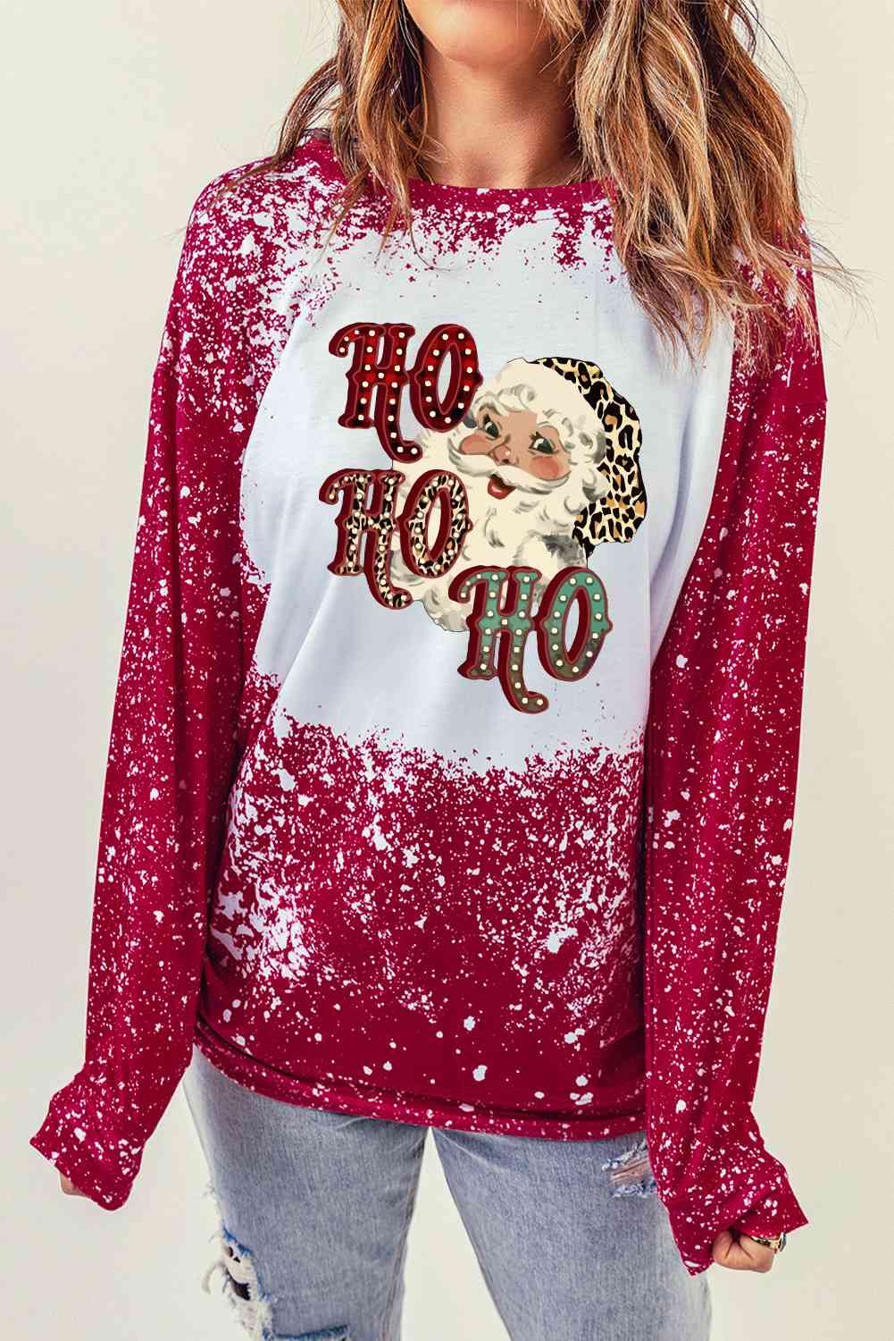 Santa Graphic Long Sleeve T-Shirt Wine Women's T-Shirts - Tophatter Daily Deals