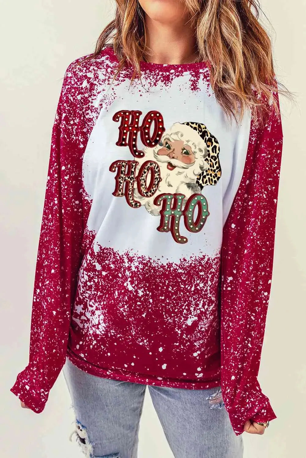 Santa Graphic Long Sleeve T-Shirt Wine Women's T-Shirts - Tophatter Daily Deals