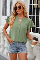 Notched Cap Sleeve T-Shirt Gum Leaf Women's T-Shirts - Tophatter Daily Deals