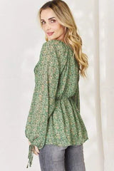 HEYSON Full Size Floral Surplice Peplum Blouse Blouses - Tophatter Daily Deals