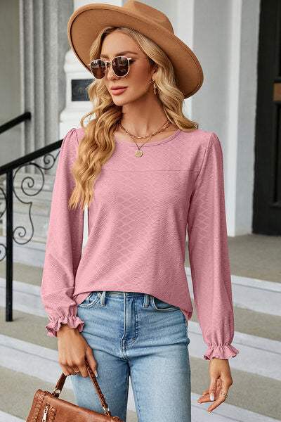 Round Neck Flounce Sleeve T-Shirt Women's T-Shirts - Tophatter Daily Deals