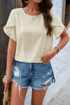 Swiss Dot Decorative Button Round Neck T-Shirt Cream Women's T-Shirts - Tophatter Daily Deals