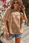 Round Neck Puff Sleeve Blouse Camel Blouses - Tophatter Daily Deals