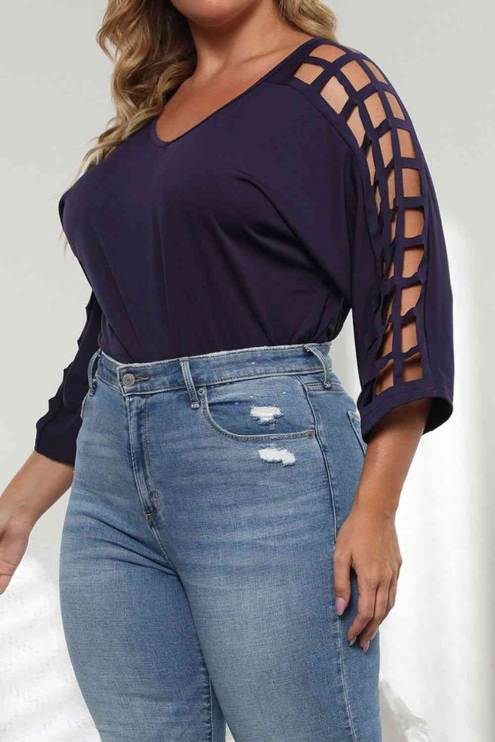 Plus Size Cutout Three-Quarter Sleeve Blouse - Tophatter Deals