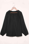 Notched Neck Balloon Sleeve Blouse Black Blouses - Tophatter Daily Deals