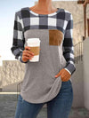 Plaid Round Neck Long Sleeve T-Shirt Women's T-Shirts - Tophatter Daily Deals