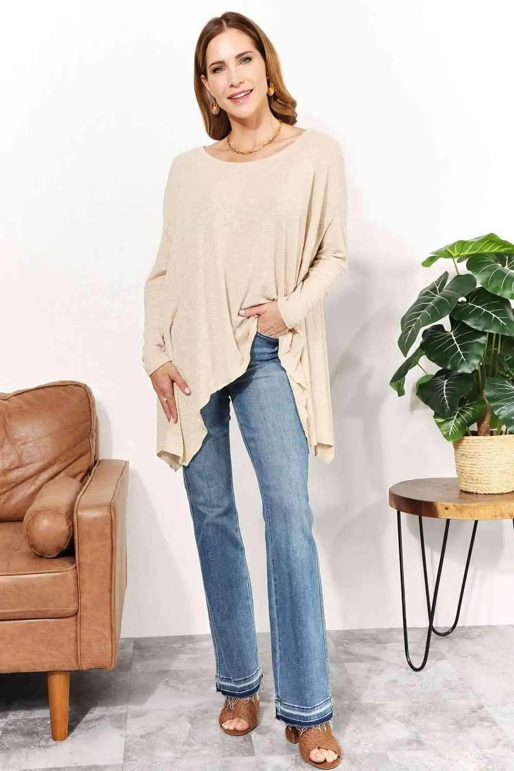 HEYSON Full Size Oversized Super Soft Ribbed Top Blouses - Tophatter Daily Deals