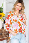 Floral Notched Neck Balloon Sleeve Blouse Blouses - Tophatter Daily Deals