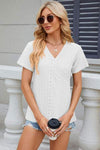 Eyelet Surplice Short Sleeve T-Shirt Women's T-Shirts - Tophatter Daily Deals