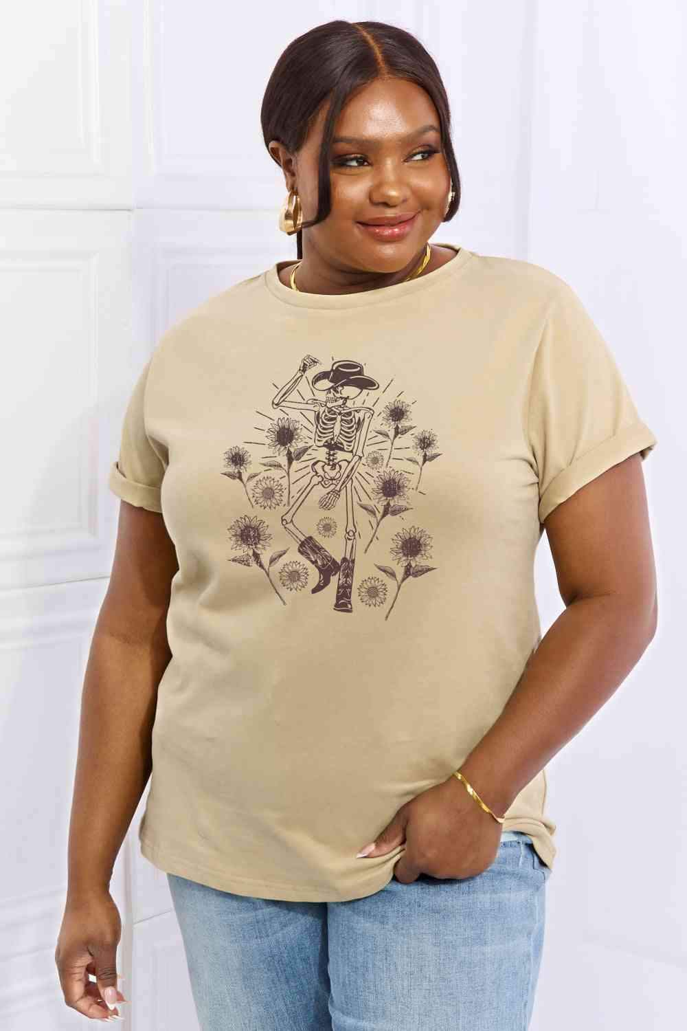 Simply Love Full Size Skeleton Graphic Cotton Tee Women's T-Shirts - Tophatter Daily Deals