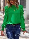 Tie-Back Puff Sleeve Mock Neck Blouse Blouses - Tophatter Daily Deals