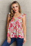 Floral Square Neck Babydoll Top Red Blouses - Tophatter Daily Deals