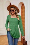 Square Neck Long Sleeve Peplum Top Mid Green Women's T-Shirts - Tophatter Daily Deals