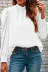 Mock Neck Puff Sleeve Blouse White Blouses - Tophatter Daily Deals