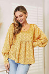 HEYSON Full Size V-Neck Floral Satin Top Mustard Blouses - Tophatter Daily Deals