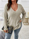 Plus Size V-Neck Long Sleeve T-Shirt Sage Women's T-Shirts - Tophatter Daily Deals