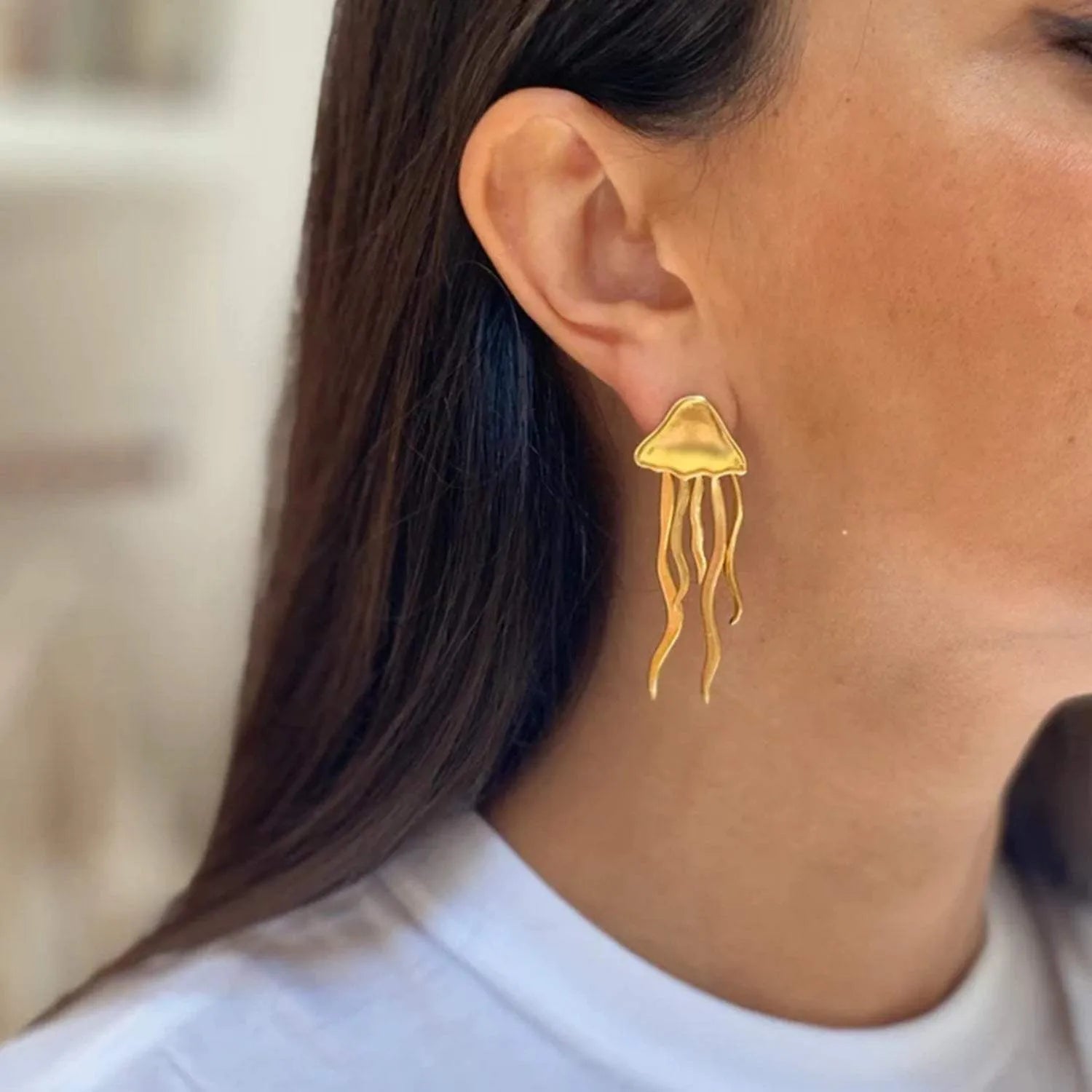 18K Gold-Plated Stainless Steel Jellyfish Earrings Earrings - Tophatter Daily Deals