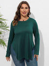 Plus Size Round Neck Long Sleeve Slit T-Shirt Green Women's T-Shirts - Tophatter Daily Deals