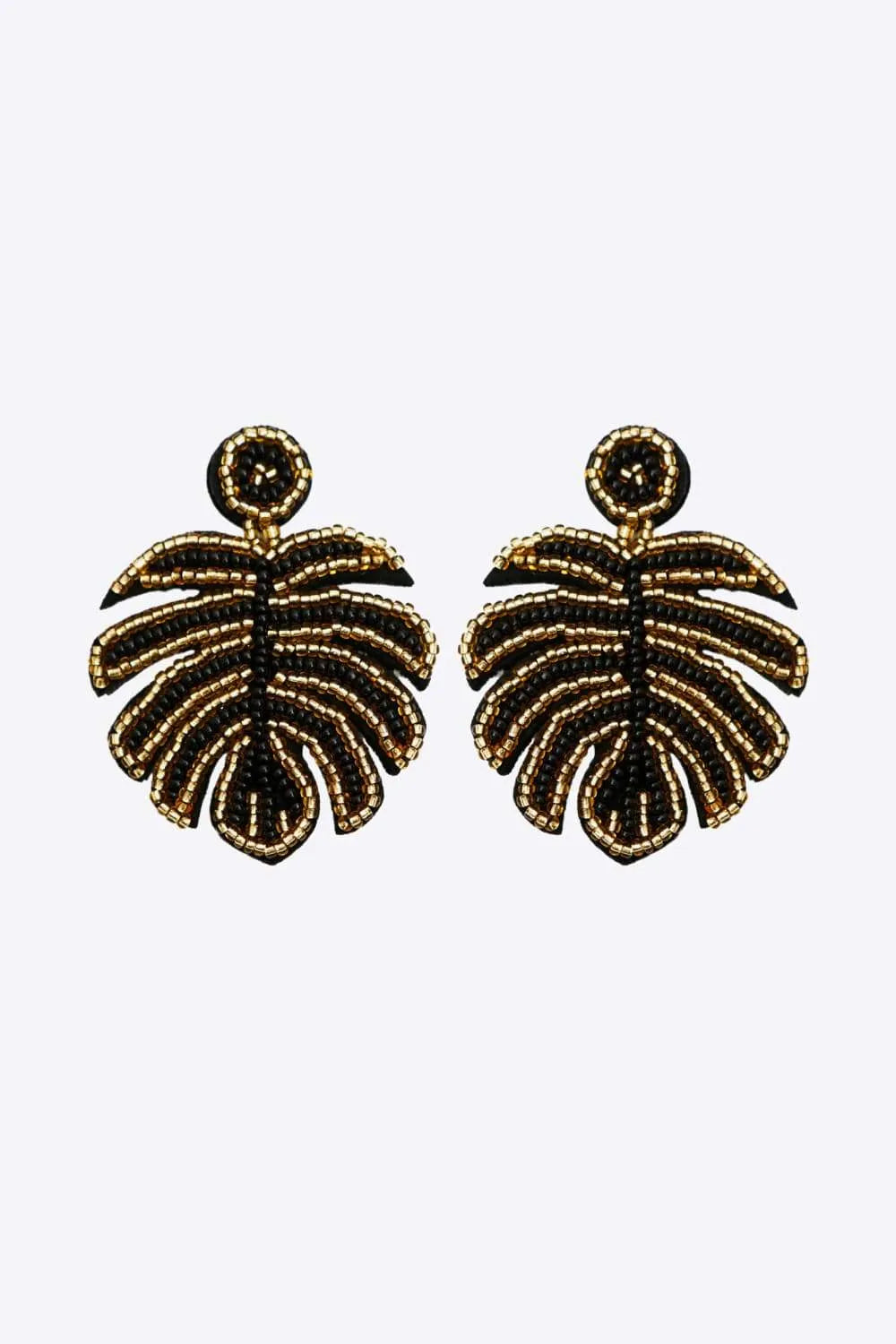 Beaded Banana Leaf Earrings Black One Size Earrings - Tophatter Daily Deals