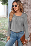 Ruched Square Neck Long Sleeve T-Shirt Heather Gray Women's T-Shirts - Tophatter Daily Deals