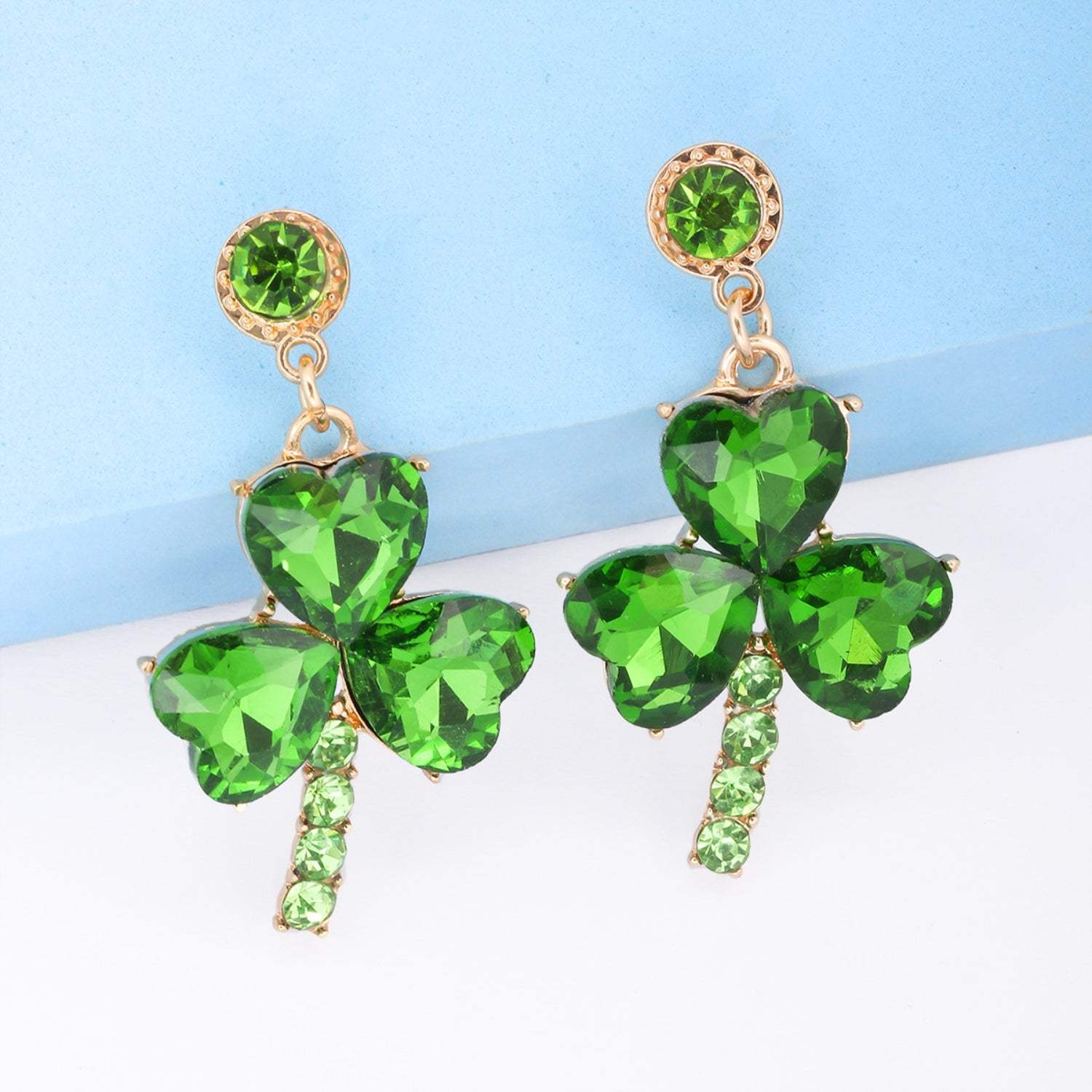 Rhinestone Alloy Lucky Clover Dangle Earrings Mid Green One Size Earrings - Tophatter Daily Deals