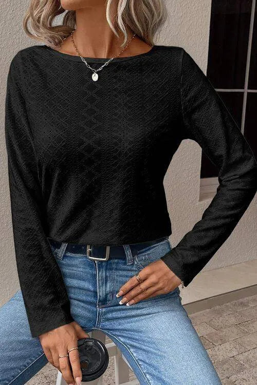 V-Neck Lace Detail Long Sleeve Blouse Black Blouses - Tophatter Daily Deals