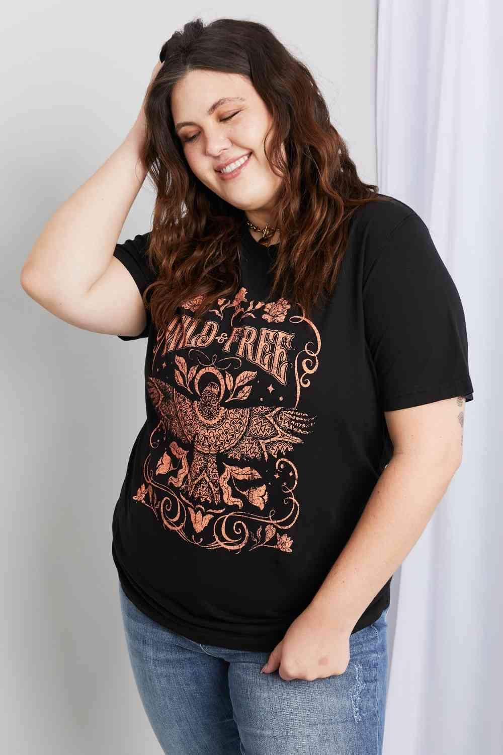 mineB Full Size WILD FREE Graphic Round Neck Tee - Tophatter Daily Deals