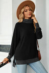 Slit Mock Neck Long Sleeve T-Shirt Black Women's T-Shirts - Tophatter Daily Deals