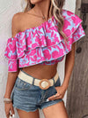 Layered One Shoulder Cropped Blouse Blouses - Tophatter Daily Deals