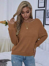 Waffle-Knit Crisscross Long Sleeve T-Shirt Caramel Women's T-Shirts - Tophatter Daily Deals
