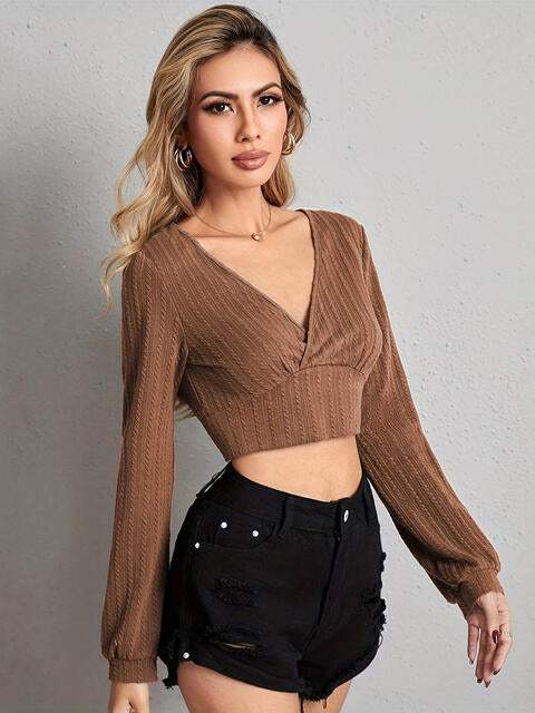 V Neck Crop Top Blouses - Tophatter Daily Deals