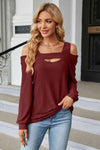 Cold Shoulder Square Neck Cutout Blouse Wine Blouses - Tophatter Daily Deals