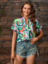 Printed Notched Short Sleeve T-Shirt Multicolor Women's T-Shirts - Tophatter Daily Deals