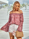 Applique Flounce Sleeve Off-Shoulder Blouse Blouses - Tophatter Daily Deals