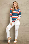 Double Take Striped Round Neck Raglan Sleeve Tee Women's T-Shirts - Tophatter Daily Deals