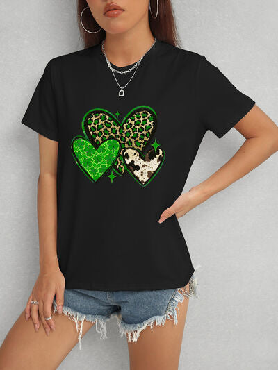 Heart Round Neck Short Sleeve T-Shirt Black Women's T-Shirts - Tophatter Daily Deals