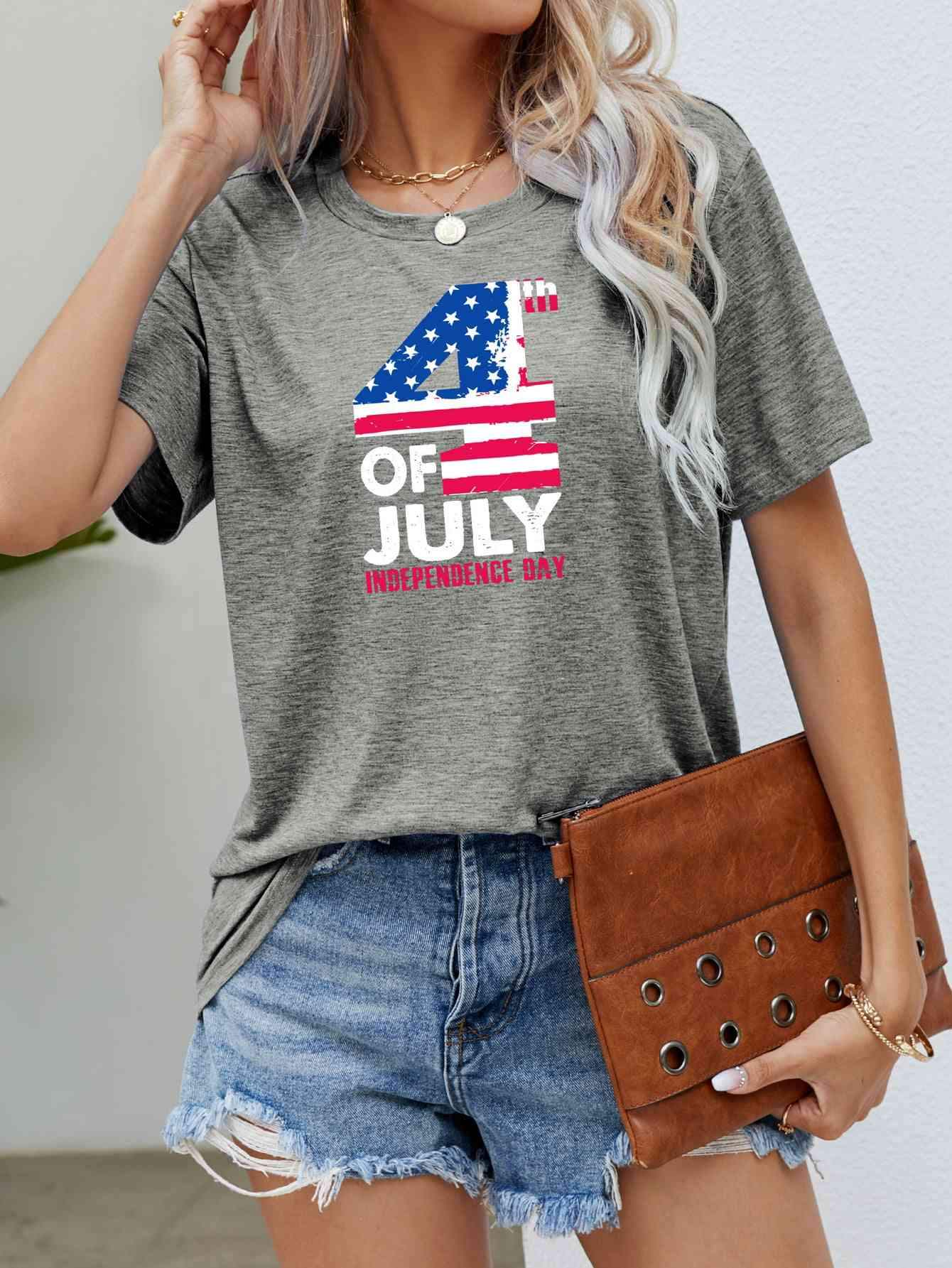 4th OF JULY INDEPENDENCE DAY Graphic Tee Mid Gray Women's T-Shirts - Tophatter Daily Deals