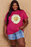 Simply Love Full Size FLOWER Graphic Cotton Tee Deep Rose Women's T-Shirts - Tophatter Daily Deals