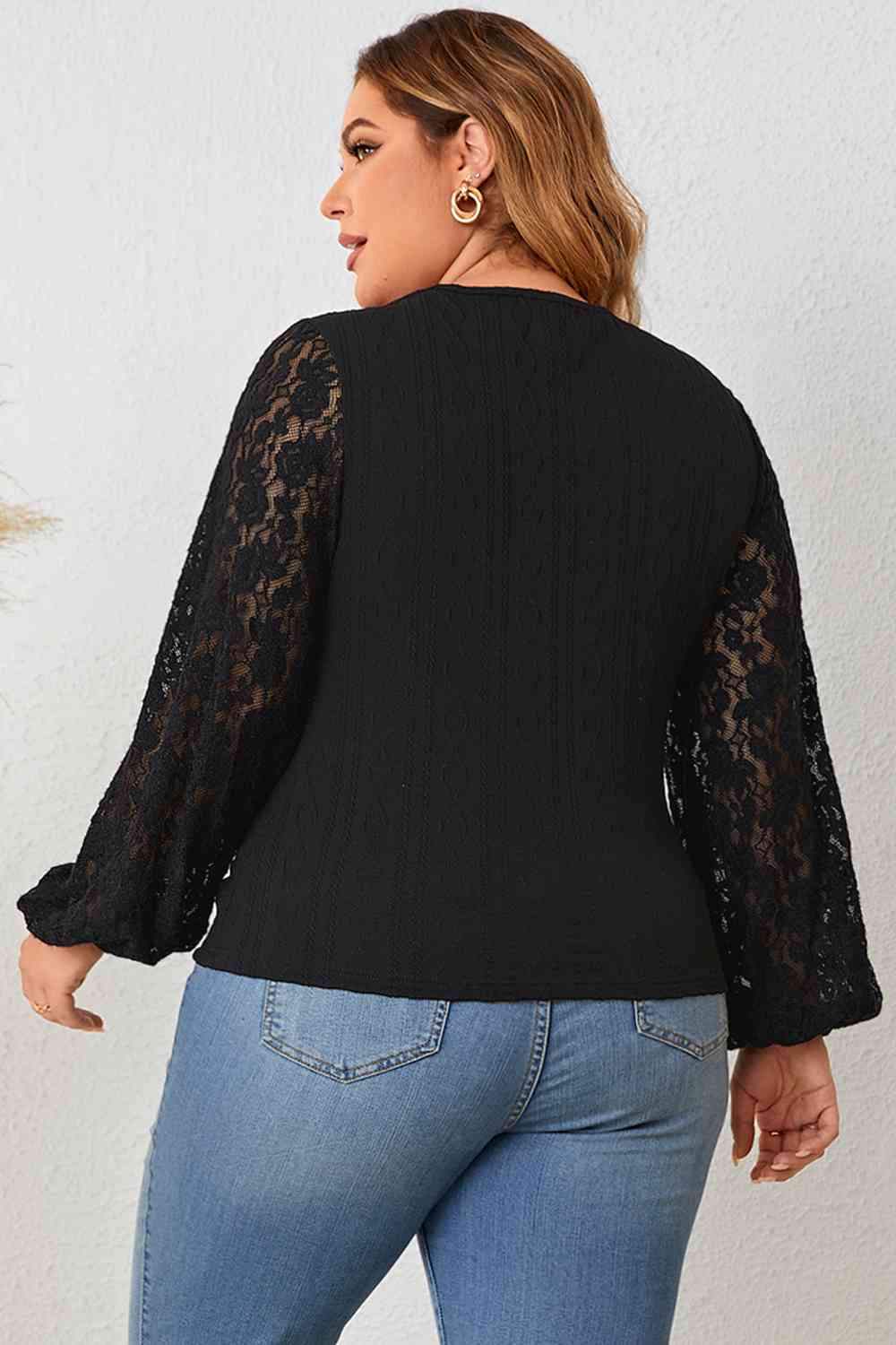 Plus Size Cutout Front Lace Sleeve Blouse Blouses - Tophatter Daily Deals