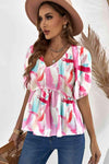 Printed V-Neck Babydoll Blouse Blouses - Tophatter Daily Deals