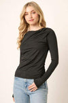 Mittoshop Ruched Long Sleeve Slim Top Blouses - Tophatter Daily Deals