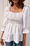 Floral Smocked Ruffled Babydoll Top Blouses - Tophatter Daily Deals