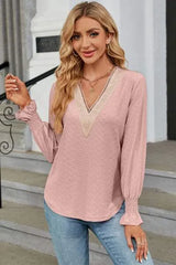 V-Neck Flounce Sleeve T-Shirt Pale Blush Women's T-Shirts - Tophatter Daily Deals