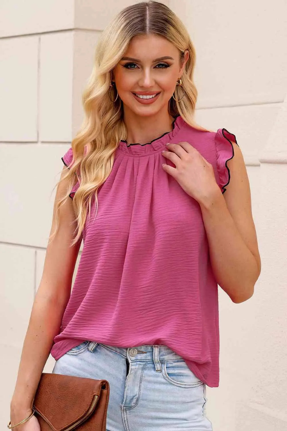 Mock Neck Cap Sleeve Blouse Blouses - Tophatter Daily Deals