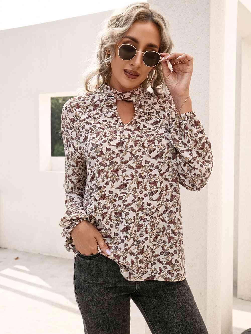 Floral Print Long Sleeve Mock Neck Blouse Floral Blouses - Tophatter Daily Deals