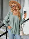 Square Neck Puff Sleeve Blouse Gum Leaf Women's T-Shirts - Tophatter Daily Deals