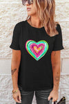 Heart Round Neck Short Sleeve T-Shirt Women's T-Shirts - Tophatter Daily Deals