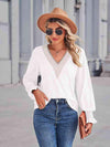 V-Neck Eyelet Flounce Sleeve Blouse White Blouses - Tophatter Daily Deals